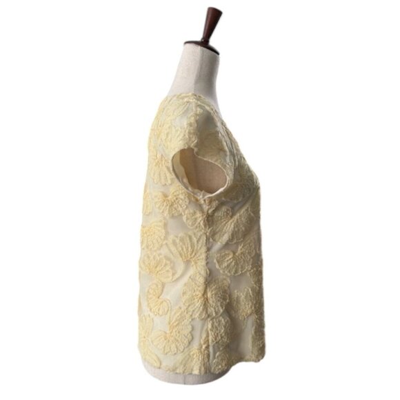 Zara Basic Women's Pale Yellow Floral Ribbon Scoop Neck Blouse Top Med EUC - Picture 4 of 10